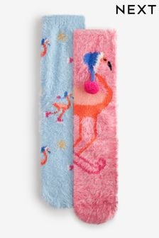 Pink/Blue Flamingo Cosy Ankle Socks 2 Pack (B23882) | $18