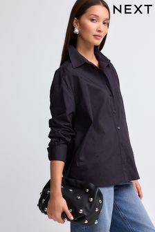 Black Gem Embellished Oversized 100% Cotton Shirt (B24066) | ￥7,740