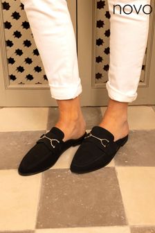 Novo Black Wide Fit Eleanora Backless Loafer Mules (B24068) | kr441