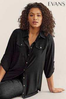 EVANS Curve Black Tab Sleeve Blouse (B24133) | $67