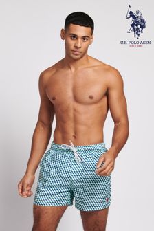 U.S. Polo Assn. Mens Green Geometric Print Swim Shorts