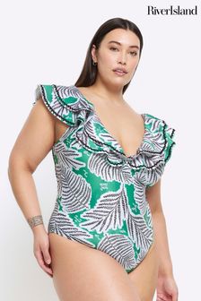 River Island Curve Frill Plunge Swimsuit