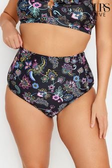 Yours Curve Black Floral Paisley Print Super High Waisted Tummy Control Bikini Briefs (B24276) | €32