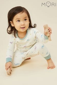 MORI Cream Organic Cotton & Bamboo Long Sleeve Pyjamas (B24340) | 204 SAR