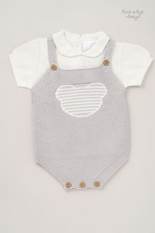 Rock-A-Bye Baby Boutique Grey Cotton Jersey T-Shirt and Knit Dungaree Set