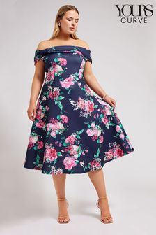 Yours Curve Navy Blue Floral Bardot Skater Dress (B24396) | NT$2,470
