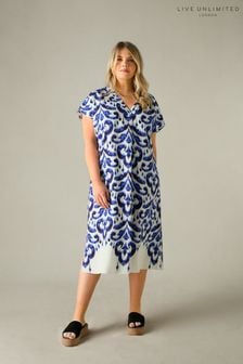 Live Unlimited Curve - Blue Aztec Print Relaxed Midi Dress (B24525) | KRW168,600