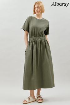 Albaray Gewebtes T-Shirt-Kleid aus Materialmix, Grün (B24551) | 121 €
