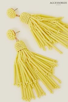 Accessorize Yellow Long Bead Tassel Earrings (B24560) | SGD 31