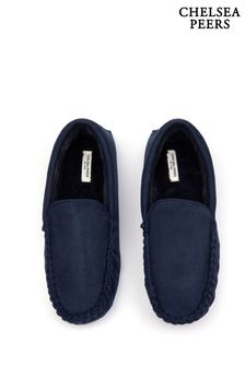 Chelsea Peers Blue Mens Suedette Moccasin Slippers (B24575) | SGD 68