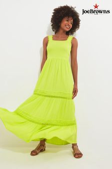 Grün - Joe Browns Wadenlanges Crinkle-Kleid mit gesmokter Taille und Spitzendetails (B24616) | 86 €