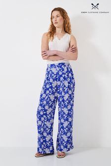 Crew Clothing Company Blue Floral Cotton Relaxed Casual Trousers