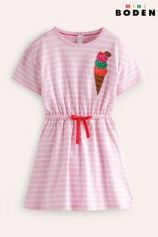 Boden Pink Ice Cream Tie Waist Applique Dress (B24779) | €40 - €47
