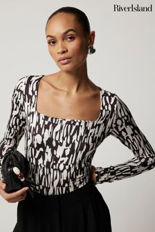 River Island Abstract Square Neck Bodysuit (B24788) | NT$1,170
