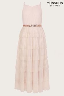 Monsoon Pink Fiorella Ruffle Prom Dress (B24809) | €77 - €83