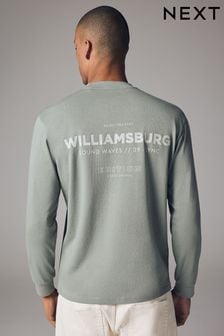 Green Relaxed Fit Long Sleeve Heavyweight Back Print Graphic 100% Cotton T-Shirt (B24829) | $34