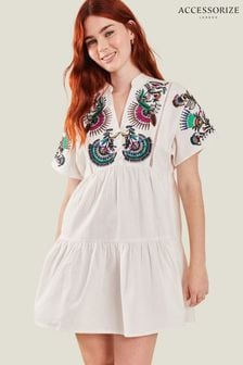 Accessorize Fan Embroidered Cover-Up White Dress