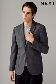 Charcoal Grey Slim Fit Wool Rich Herringbone Blazer (B24883) | $153