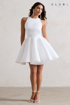 Club L London White Waverly Racer-Neck Sleeveless Skater Mini Dress (B24906) | €120