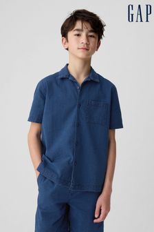 Gap Blue Cotton Textured Oxford Short Sleeve Shirt (4-13yrs) (B24935) | €20.50