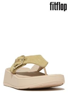 FitFlop Gold F-Mode Buckle Shimmerlux Flatform Toe Post Sandals (B25184) | LEI 657