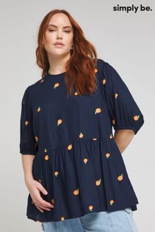 Simply Be Navy Blue Embroidered Peach Smock Top (B25215) | €44