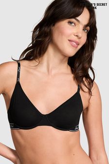 Victoria's Secret PINK Black Cotton Logo Unlined Scoop Bra (B25389) | €36