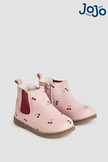 JoJo Maman Bébé Pink Pretty Cherry Print Leather Chelsea Boots (B25618) | kr830 - kr920