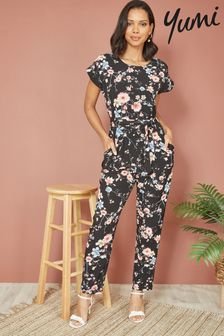 Yumi Black Blossom Print Jumpsuit (B25643) | $108