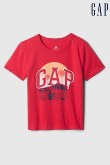 Rot mit Lastwagenmotiv - Gap Kurzärmeliges T-Shirt mit Rundhalsausschnitt und Logo-Grafik (Neugeborenes - 5 Jahre) (B25888) | 12 €