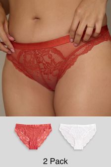 White/Rust Lace High Leg Knickers 2 Pack (B25890) | $27