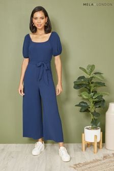 Mela Blue Square Neck Puff Sleeve Culotte Jumpsuit (B25942) | €50