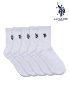 U.S. Polo Assn. Mens Quarter Sports White Socks 5 Pack
