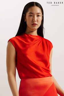 Ted Baker Misrina Red Draped Neck Woven Top (B26329) | $209