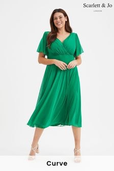 Scarlett & Jo Green Victoria Angel Sleeve Mesh Midi long Dress (B26566) | $137