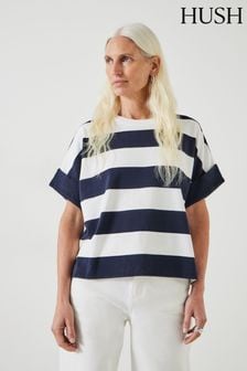 Hush White Sutton Stripe Boxy T-Shirt (B26599) | KRW83,300