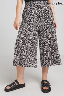Simply Be Mono Floral Print Viscose Wide Leg Culottes (B26742) | 89 QAR