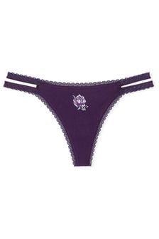 Victoria's Secret PINK Plum Purple Rib Strappy Lace Trim Thong Knickers (B26911) | €12