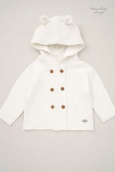 Rock-A-Bye Baby Boutique Hooded Bear Cotton Knit White Cardigan (B26982) | €32