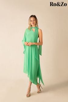 Ro&zo Green Oona Chiffon One Shoulder Maxi Dress (B27301) | €191