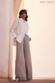 Mint Velvet Brown Print Wide Trousers (B27305) | OMR46