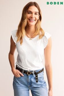 Boden White Cotton Flutter Top (B27397) | $69