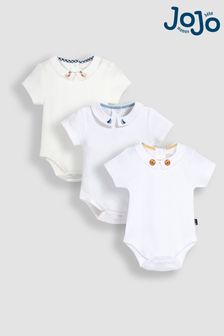 JoJo Maman Bébé White 3-Pack Embroidered Collar Bodysuits (B27453) | 179 SAR