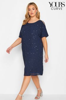 Yours Curve Blue Luxe Embellished Cape Dress (B27551) | $253