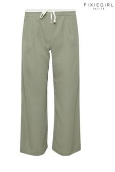 Zelena - Pixiegirl Petite hlače s širokimi hlačnicami in kontrastnim pasom (B27593) | €42