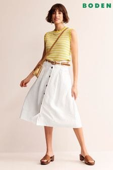 Boden White Petra Linen Midi Skirt (B27867) | $234