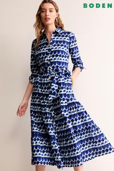 Boden Blue Petite Flo Cotton Midi Shirt Dress (B27890) | OMR70