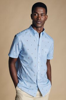 Charles Tyrwhitt Blue Slim Fit Non Iron Short Sleeve Cocktail Print Shirt (B27945) | €92