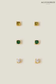 Accessorize Green 14ct Gold Plated Stud Earrings 3 Pack (B28057) | 28 €