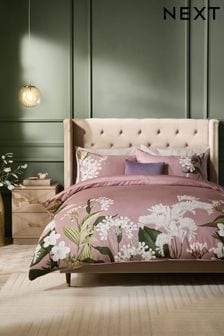 Pink 200 Thread Count 100% Egyptian Cotton Sateen Floral Border Duvet Cover and Pillowcase Set (B28305) | $80 - $128